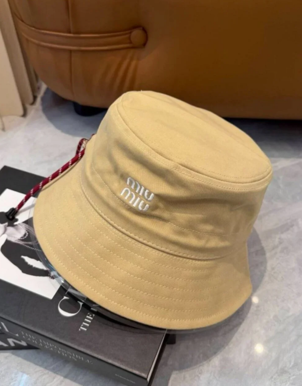 Miu Miu Beige Bucket Hat with Drawstring | Sun Hat